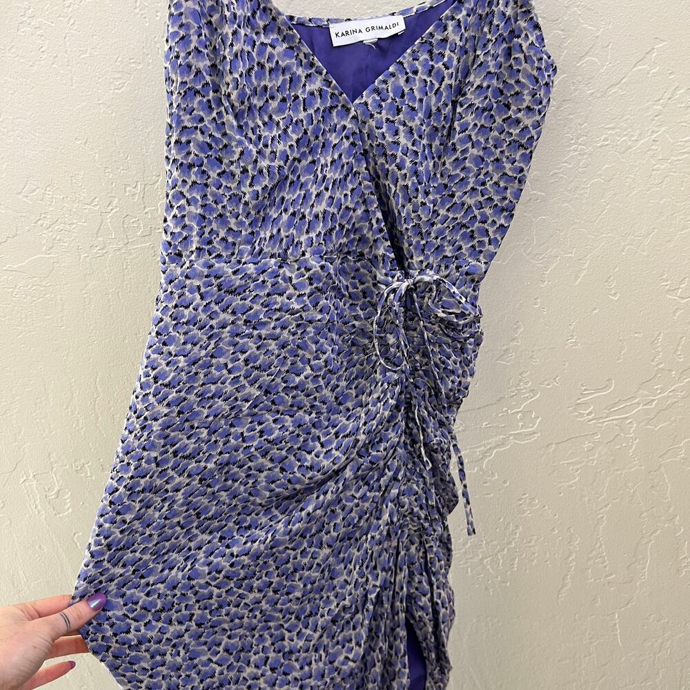 Karina Grimaldi Revolve Blue Floral Ruched Midi Slip Dress - Picture 6 of 7